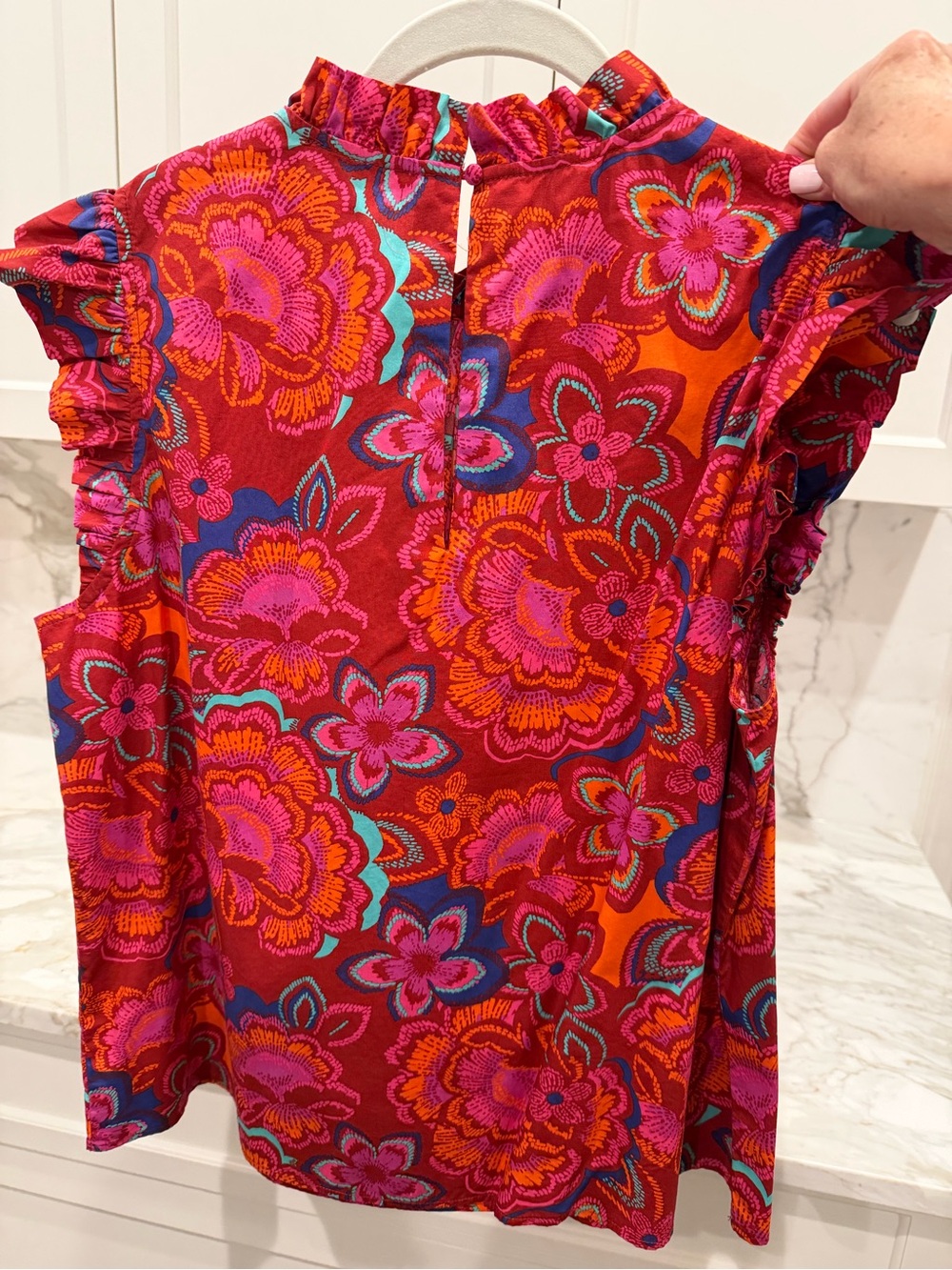 Sugarlips Red and Pink Floral Ruffle-Sleeve top